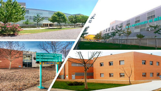 Composición de 4 vistas del campus de Mérida.